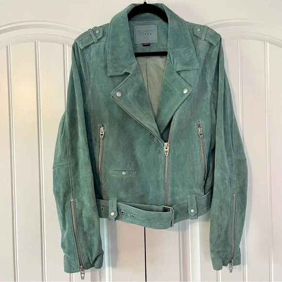 Blank NYC Suede Moto Jacket Sage Green Leather Size XL - Picture 5 of 15